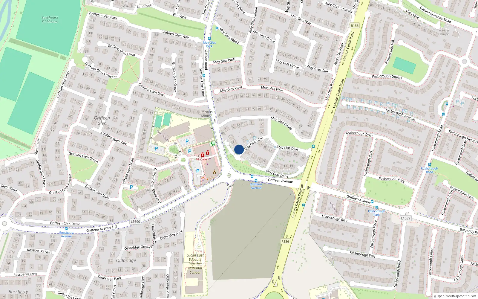 Overhead map showing the location of 5 Moy Glas Glen, Lucan, Dublin