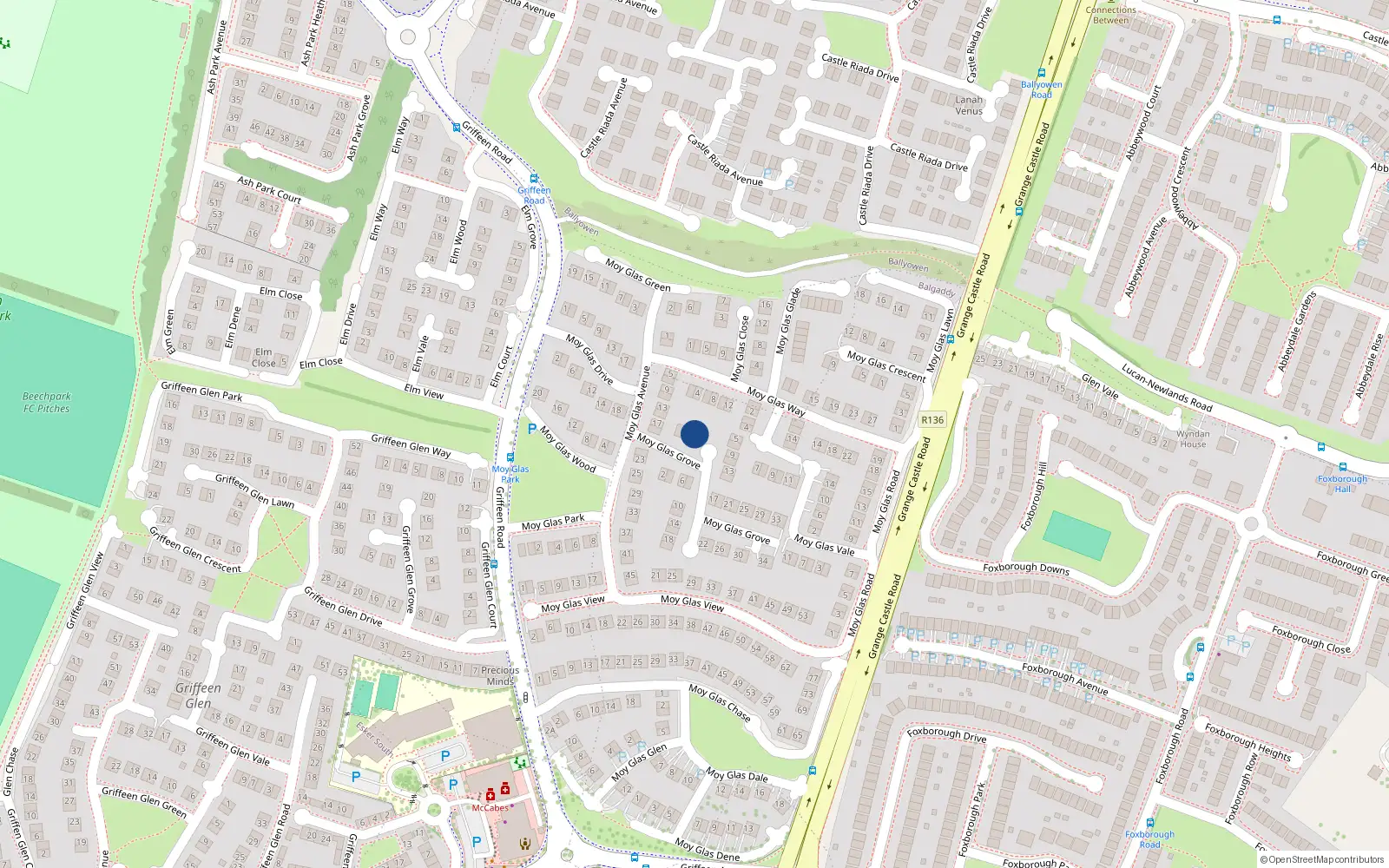 Overhead map showing the location of 5 Moy Glas Grove, Lucan