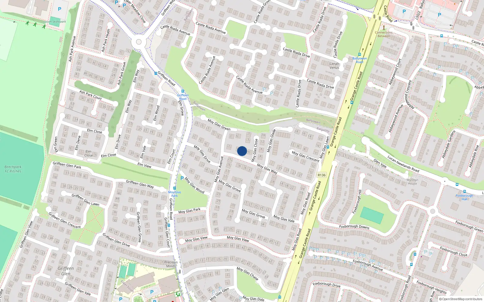 Overhead map showing the location of 5 Moy Glas Way, Lucan