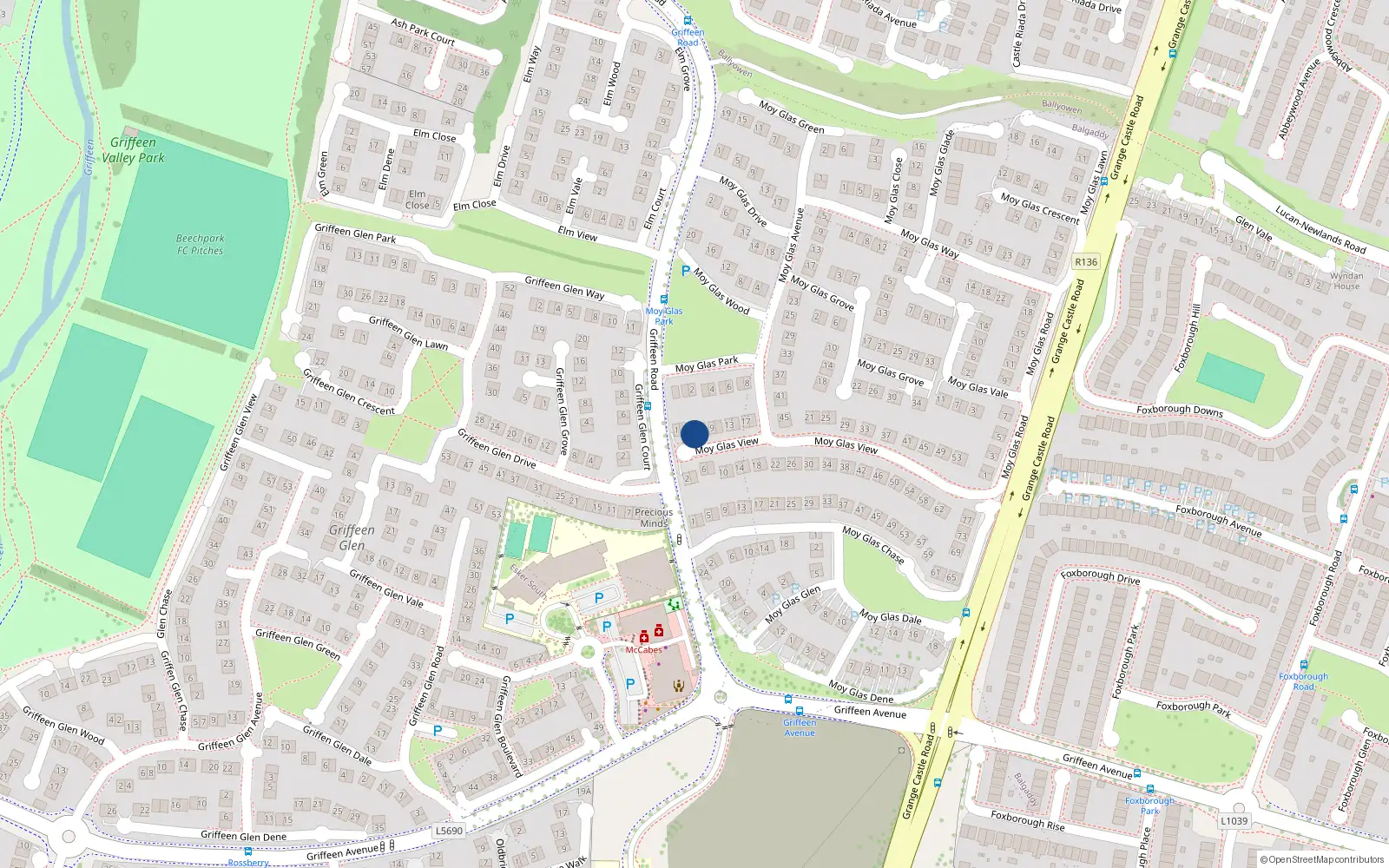 Overhead map showing the location of 5 Moyglas View, Griffeen Valley, Lucan