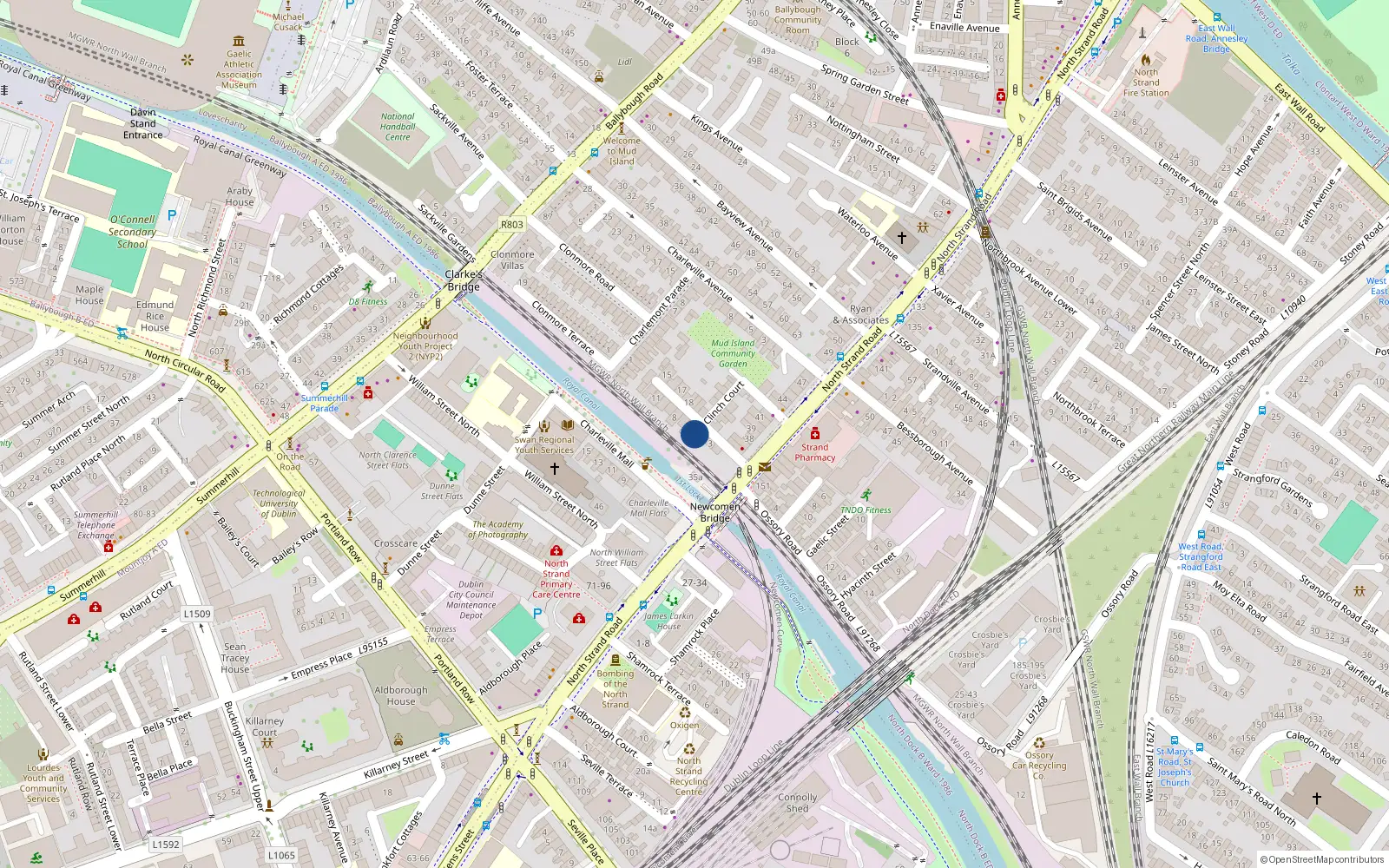 Overhead map showing the location of 5 Newcomen Avenue, North Strand, Dublin 3