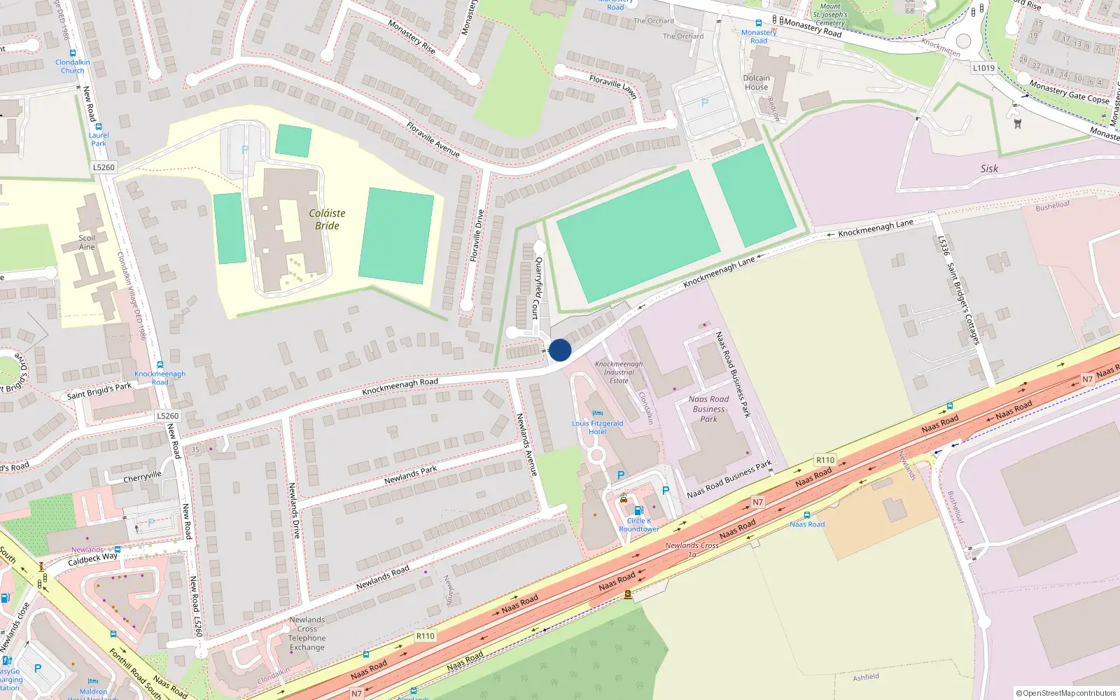 Overhead map showing the location of 5 Newlands Grove, Knockmeenagh Road, Clondalkin