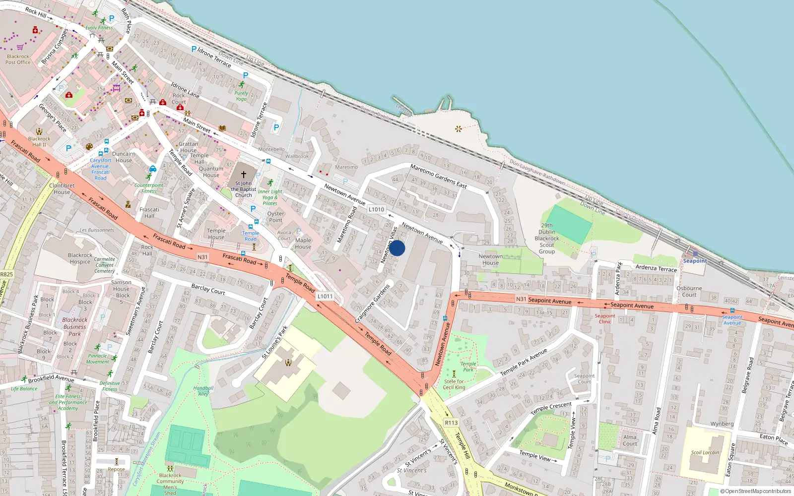 Overhead map showing the location of 5 Newtown Villas, Blackrock
