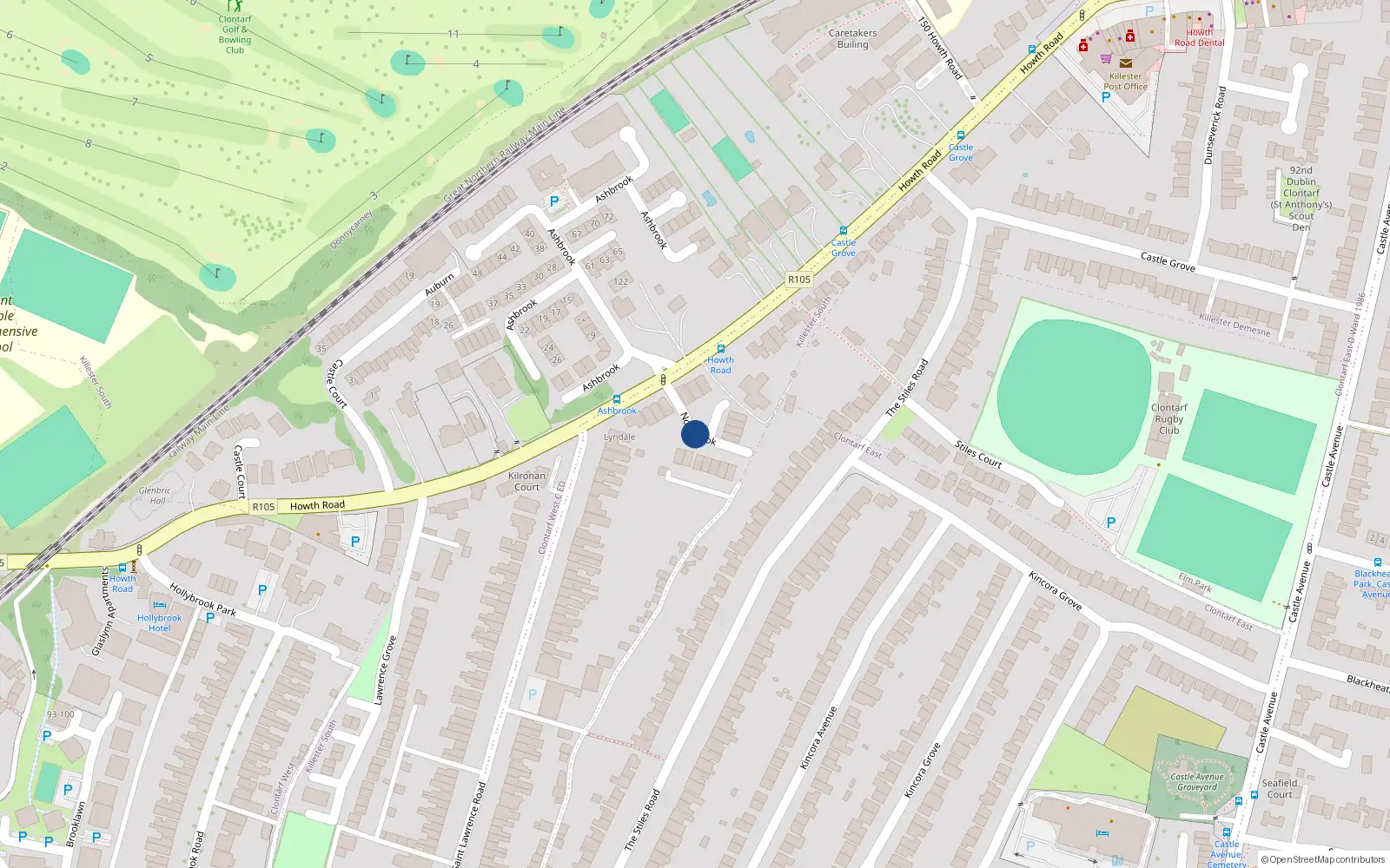 Overhead map showing the location of 5 Norabrook, Clontarf