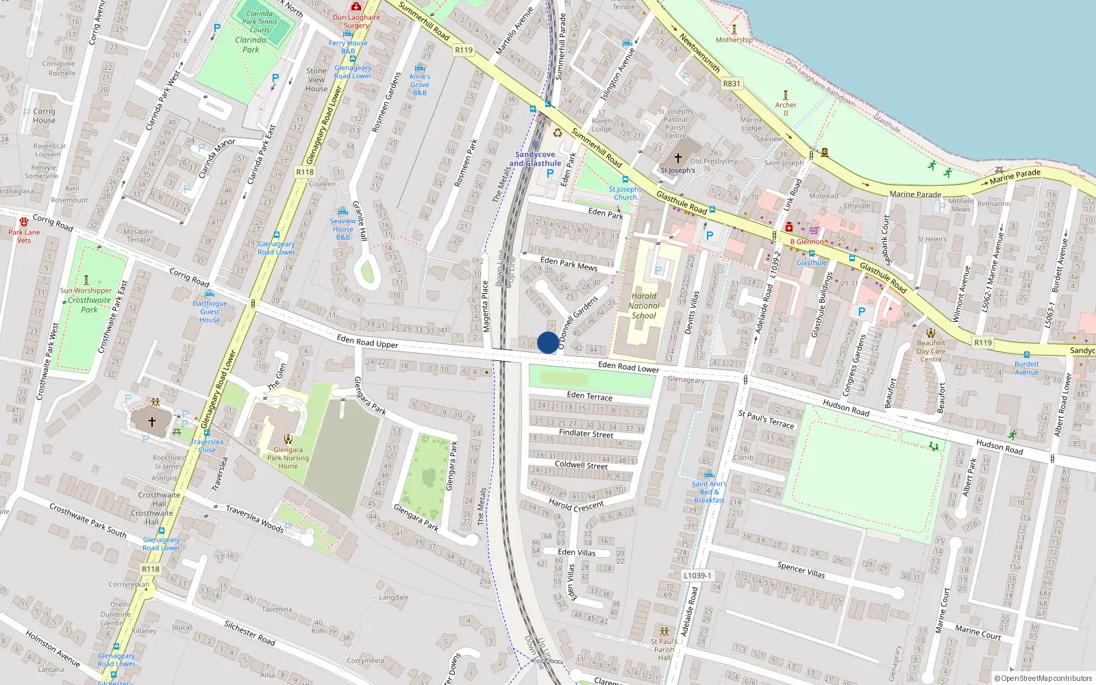 Overhead map showing the location of 5 O'Donnell Gardens, Dublin