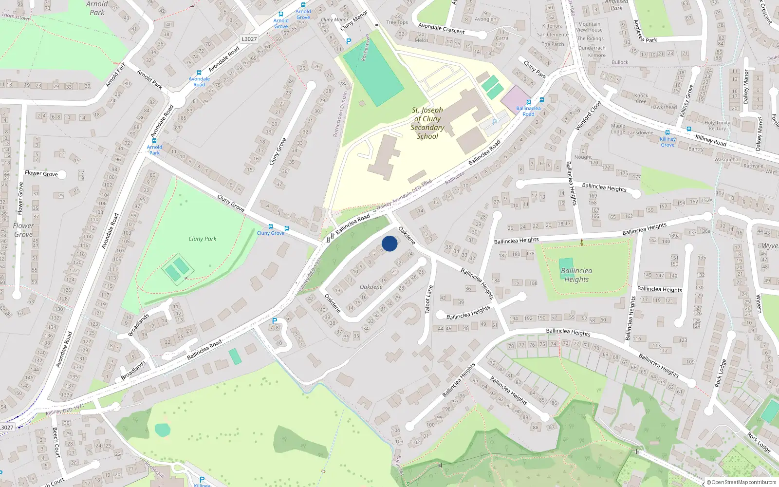 Overhead map showing the location of 5 Oakdene, Killiney