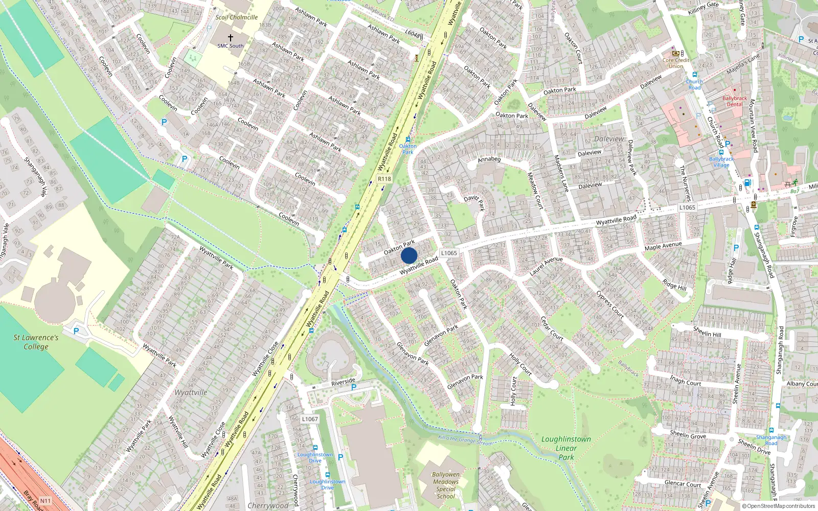Overhead map showing the location of 5 Oakton Park, Ballybrack