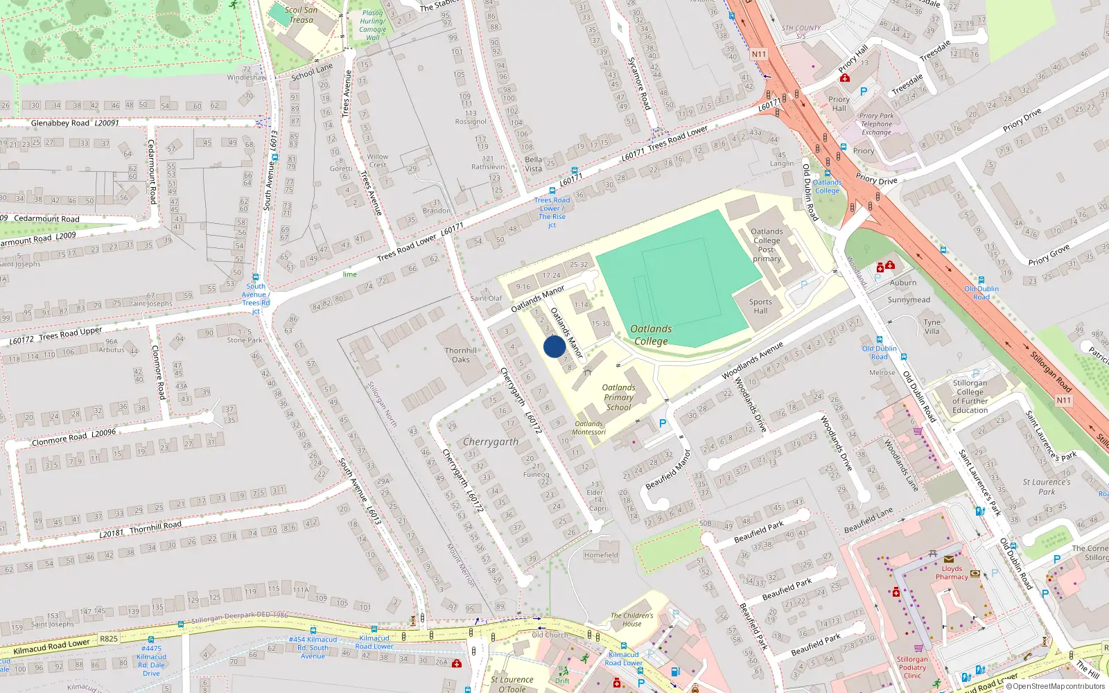 Overhead map showing the location of 5 Oatlands Manor, Blackrock