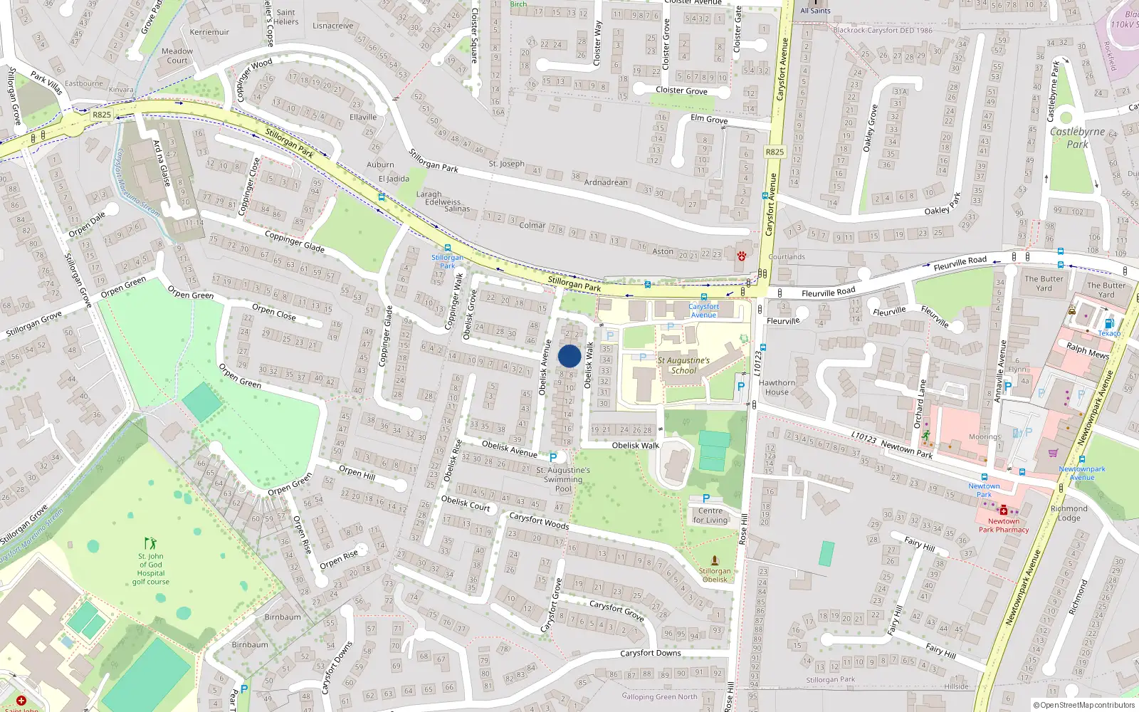 Overhead map showing the location of 5 Obelisk Walk, St Augustines Park, Blackrock