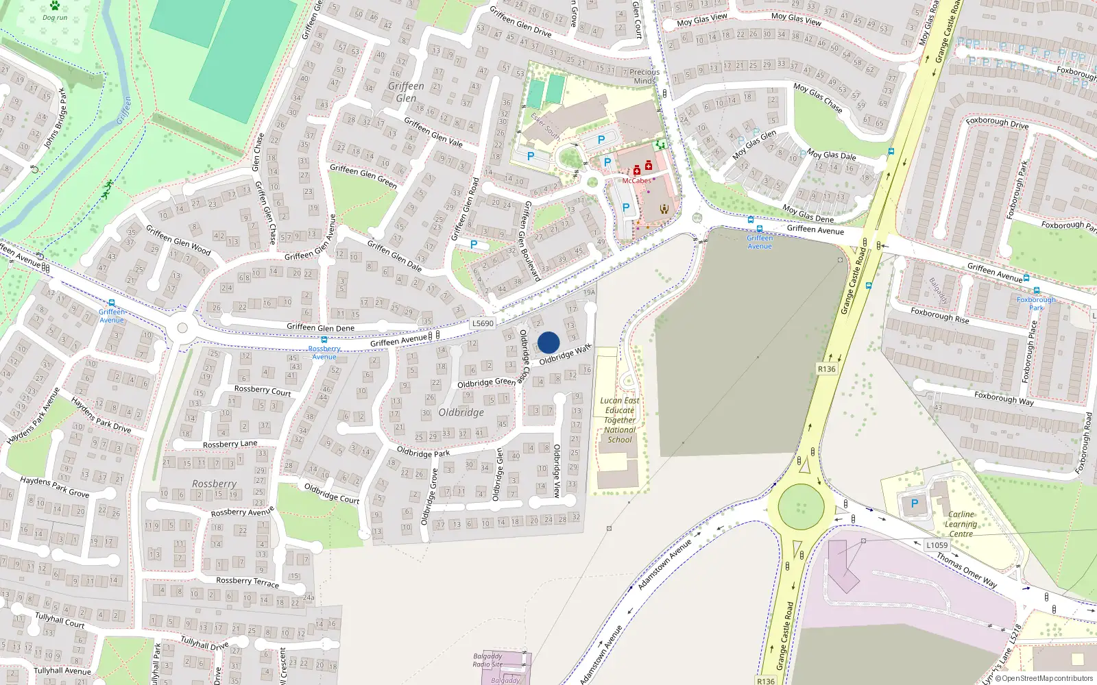 Overhead map showing the location of 5 Oldbridge Walk, Lucan