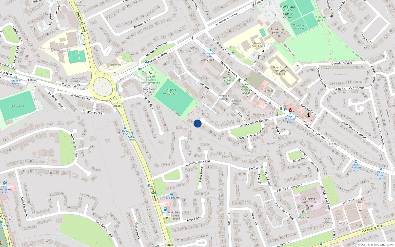 Overhead map showing the location of 5 Oliver Plunkett Villas, Dun Laoghaire