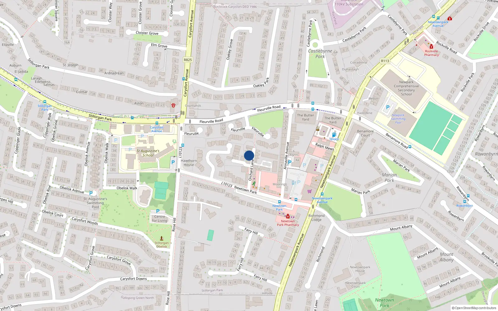 Overhead map showing the location of 5 Orchard Lane, Newtown Park, Blackrock