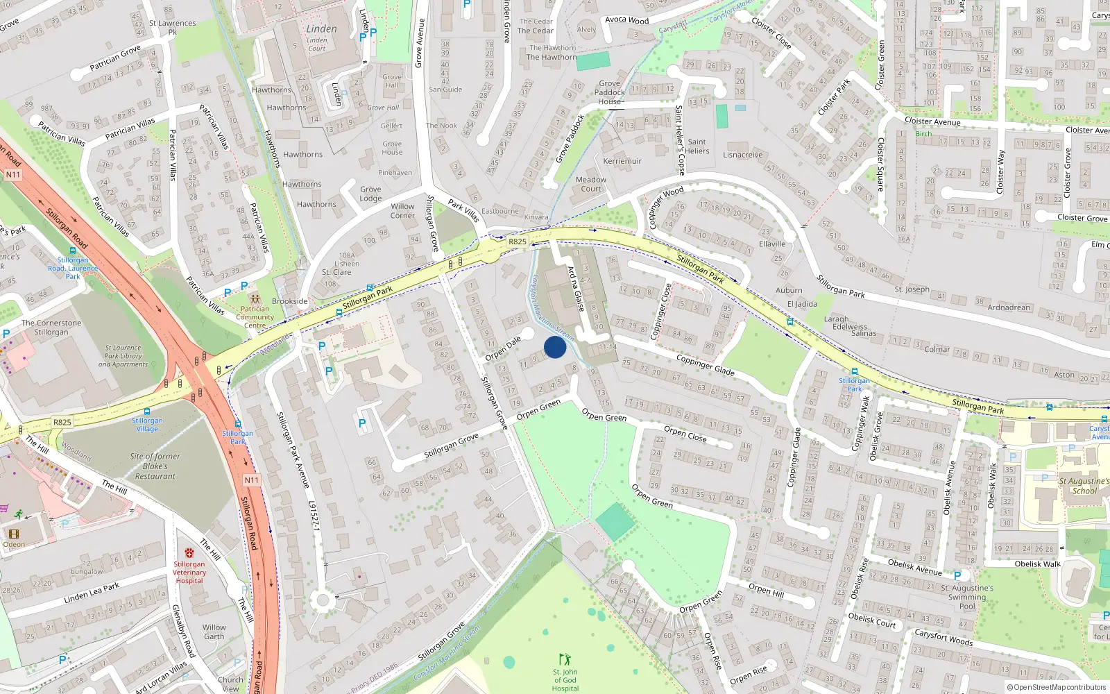 Overhead map showing the location of 5 Orpen Dale, Blackrock