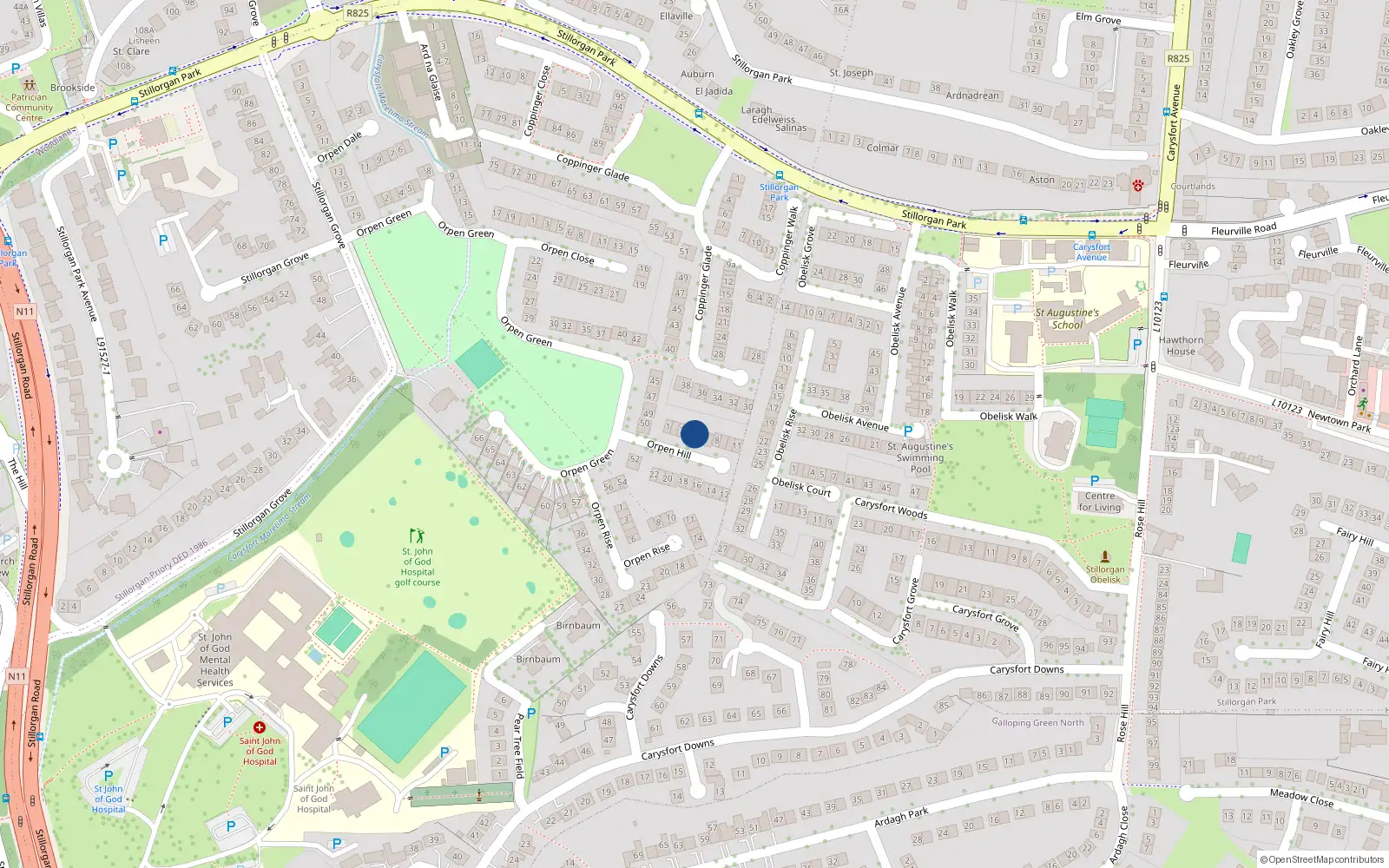 Overhead map showing the location of 5 Orpen Hill, Blackrock