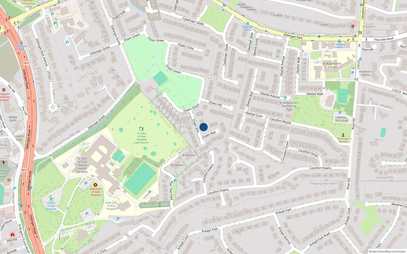 Overhead map showing the location of 5 Orpen Rise, Stillorgan Grove, Blackrock