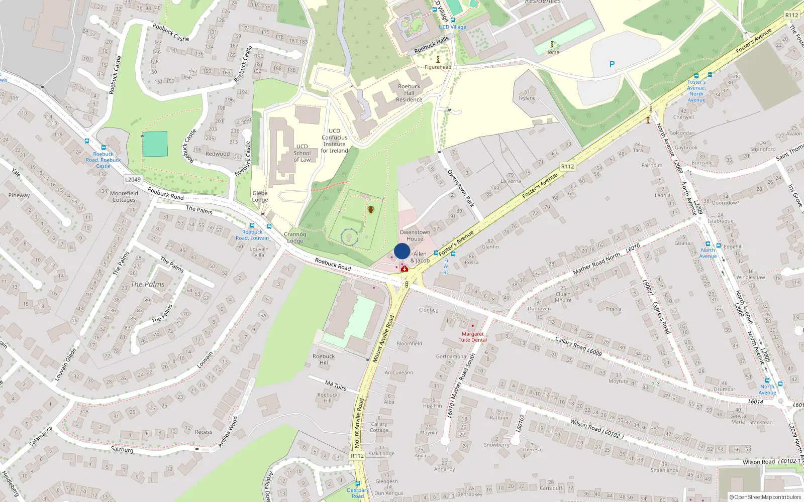 Overhead map showing the location of 5 Owenstown Lodge, Foster Avenue, Blackrock