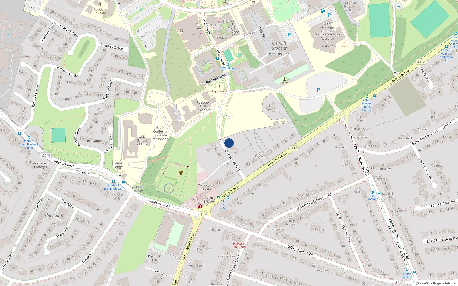 Overhead map showing the location of 5 Owenstown Park, Mount Merrion, Blackrock