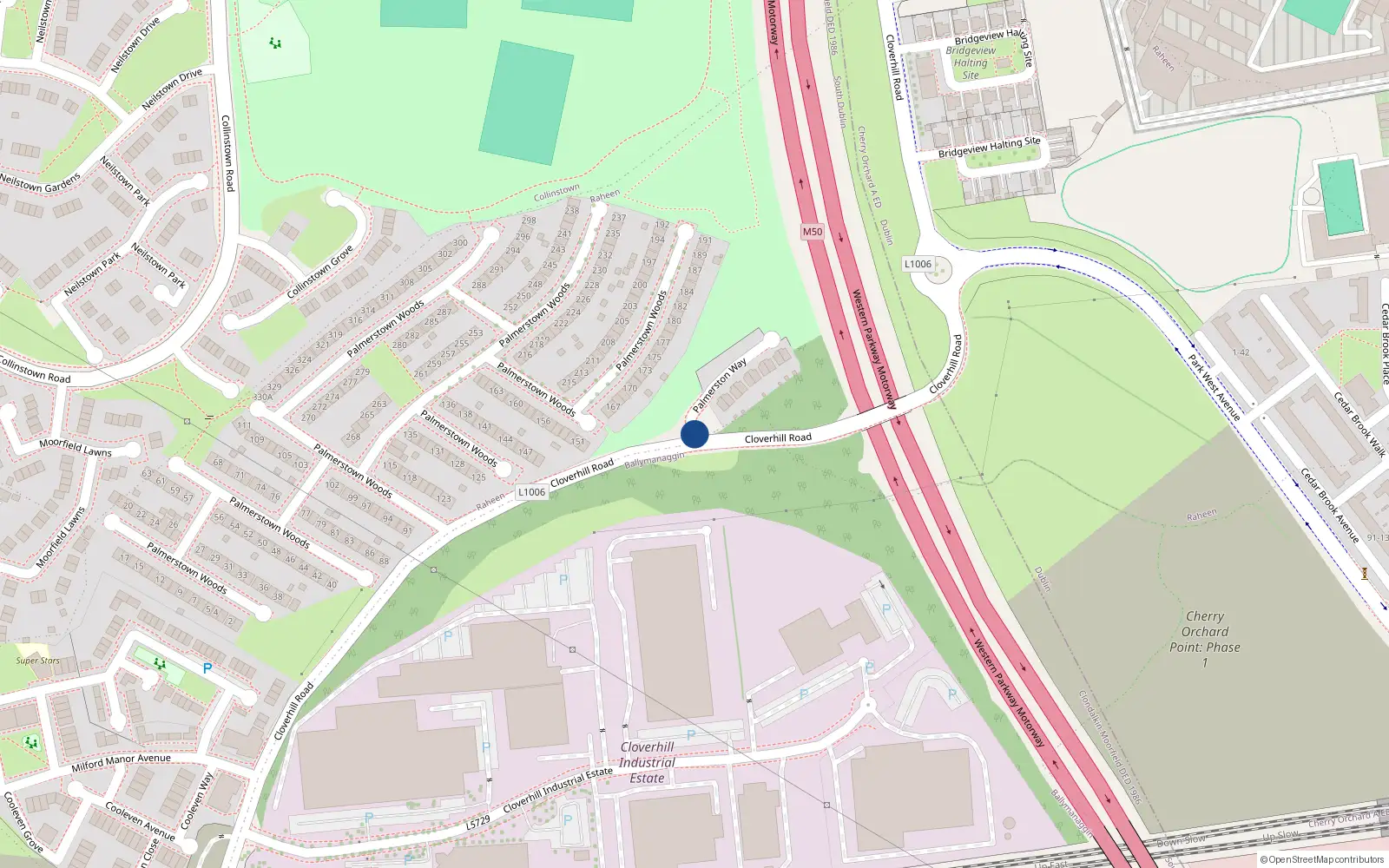 Overhead map showing the location of 5 Palmerstown Way, Clondalkin