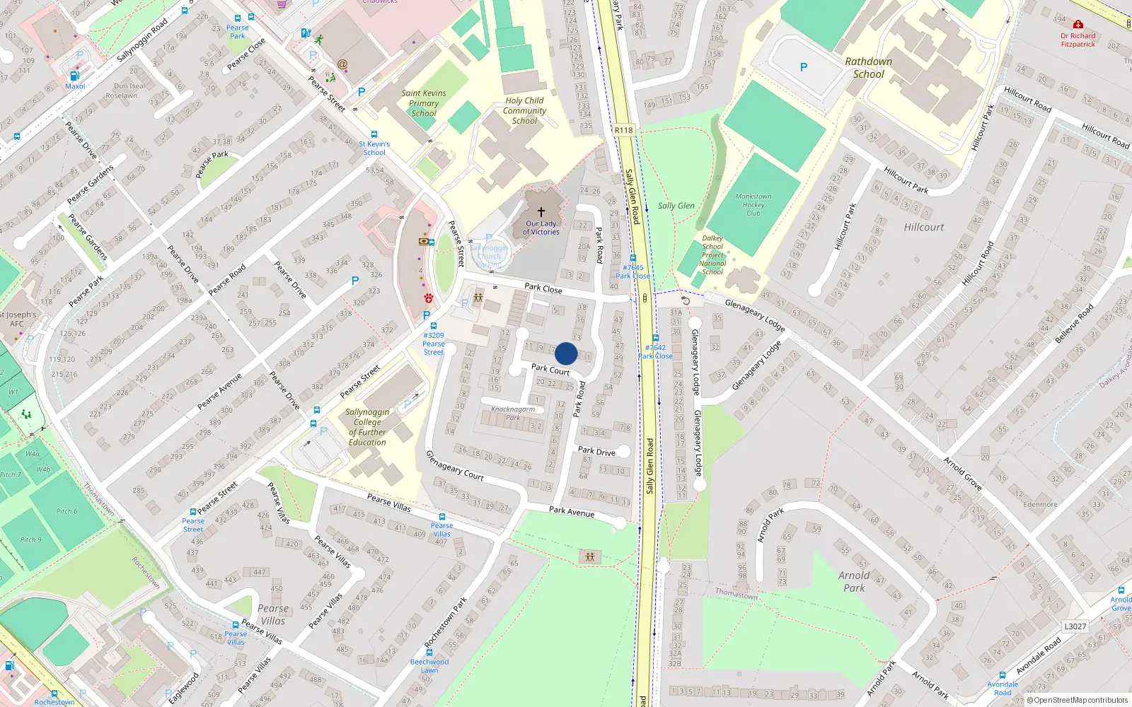 Overhead map showing the location of 5 Park Court, Glenageary