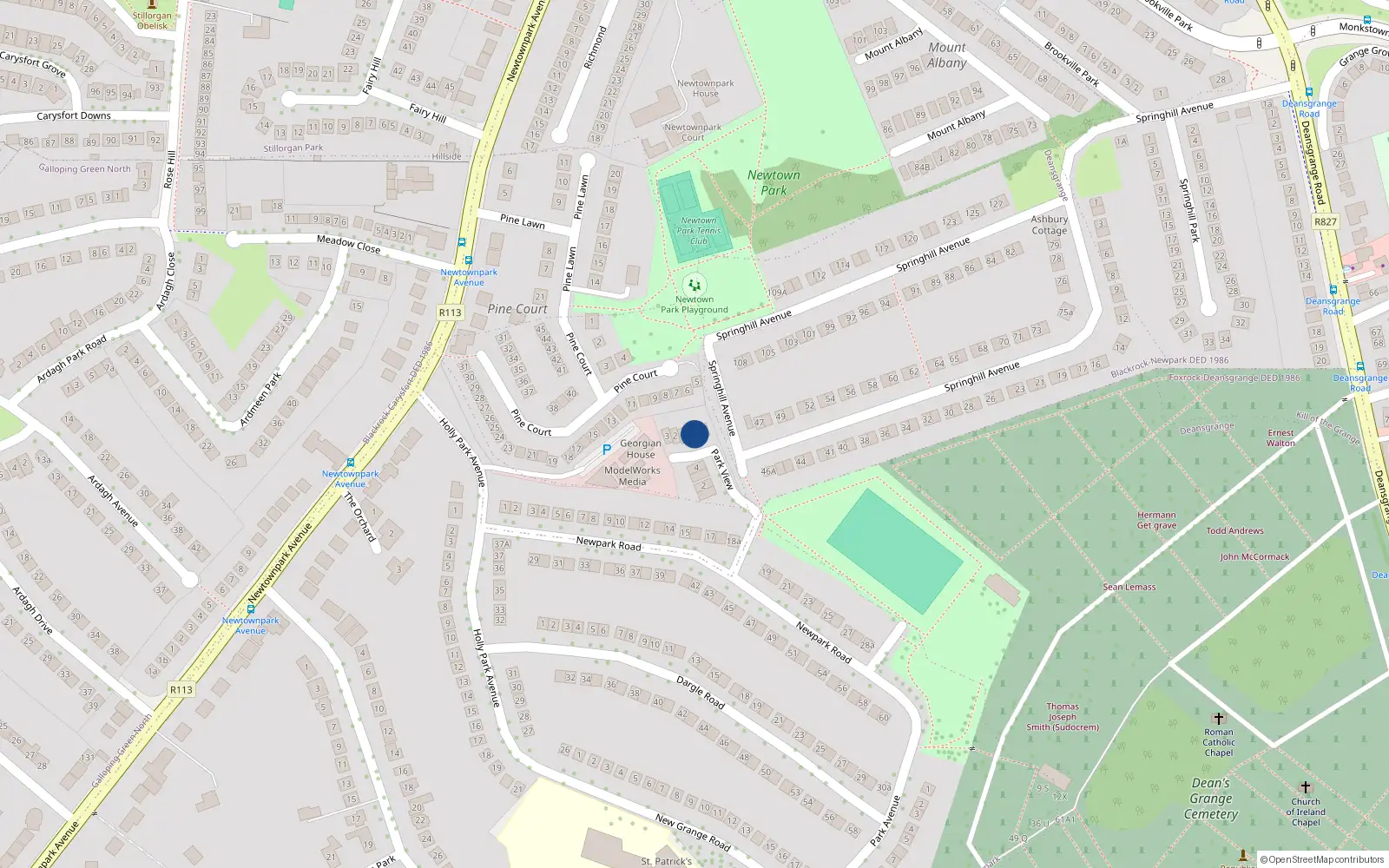 Overhead map showing the location of 5 Park View, Newtownpark Avenue, Blackrock