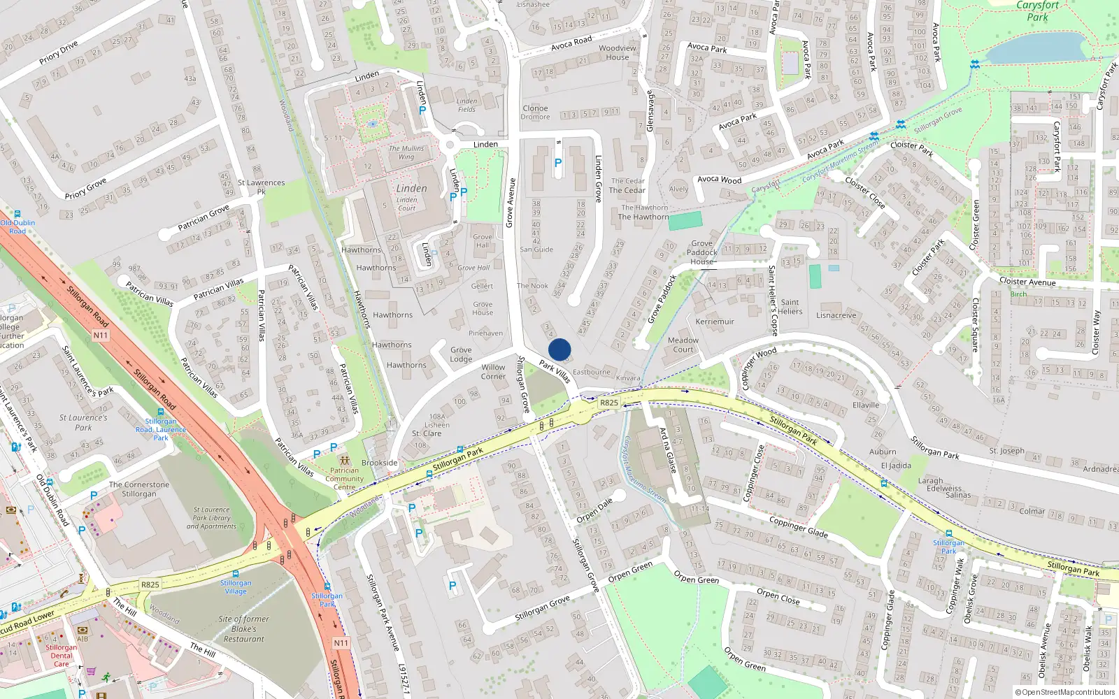Overhead map showing the location of 5 Park Villas, Grove Avenue, Blackrock