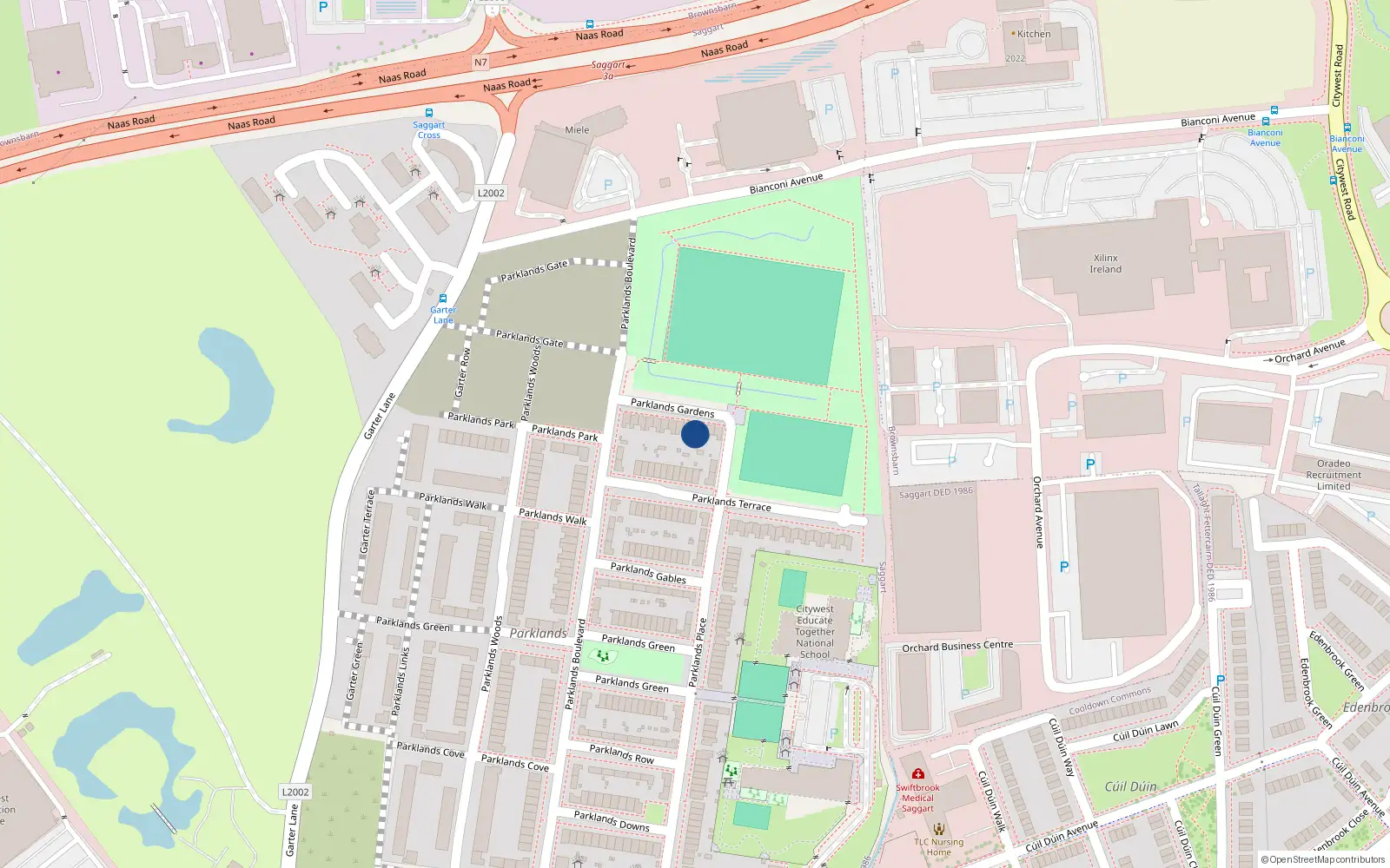 Overhead map showing the location of 5 Parklands Gardens, Saggart