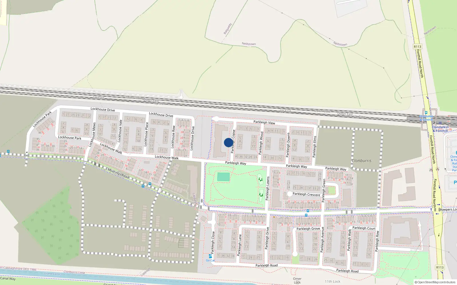 Overhead map showing the location of 5 Parkleigh Copse, Dublin 22
