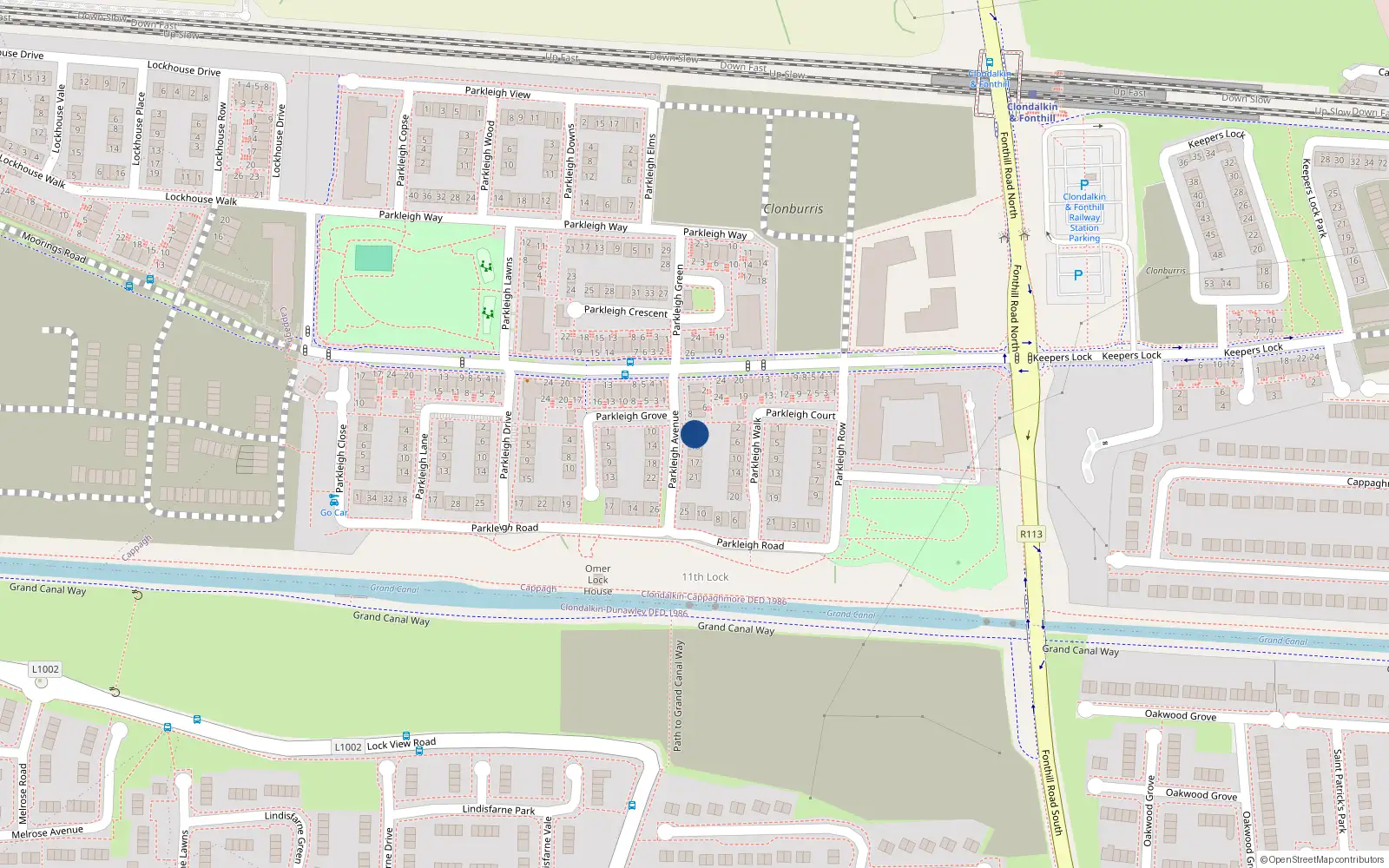 Overhead map showing the location of 5 Parkleigh Avenue, Lucan