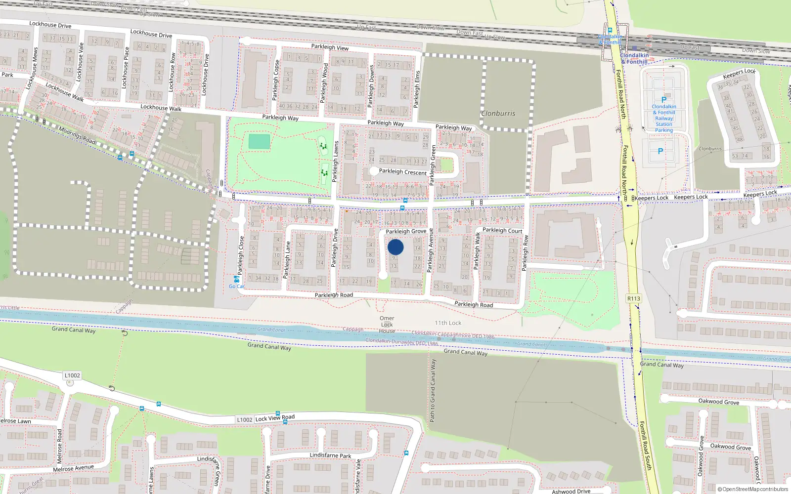 Overhead map showing the location of 5 Parkleigh Square, Dublin 22