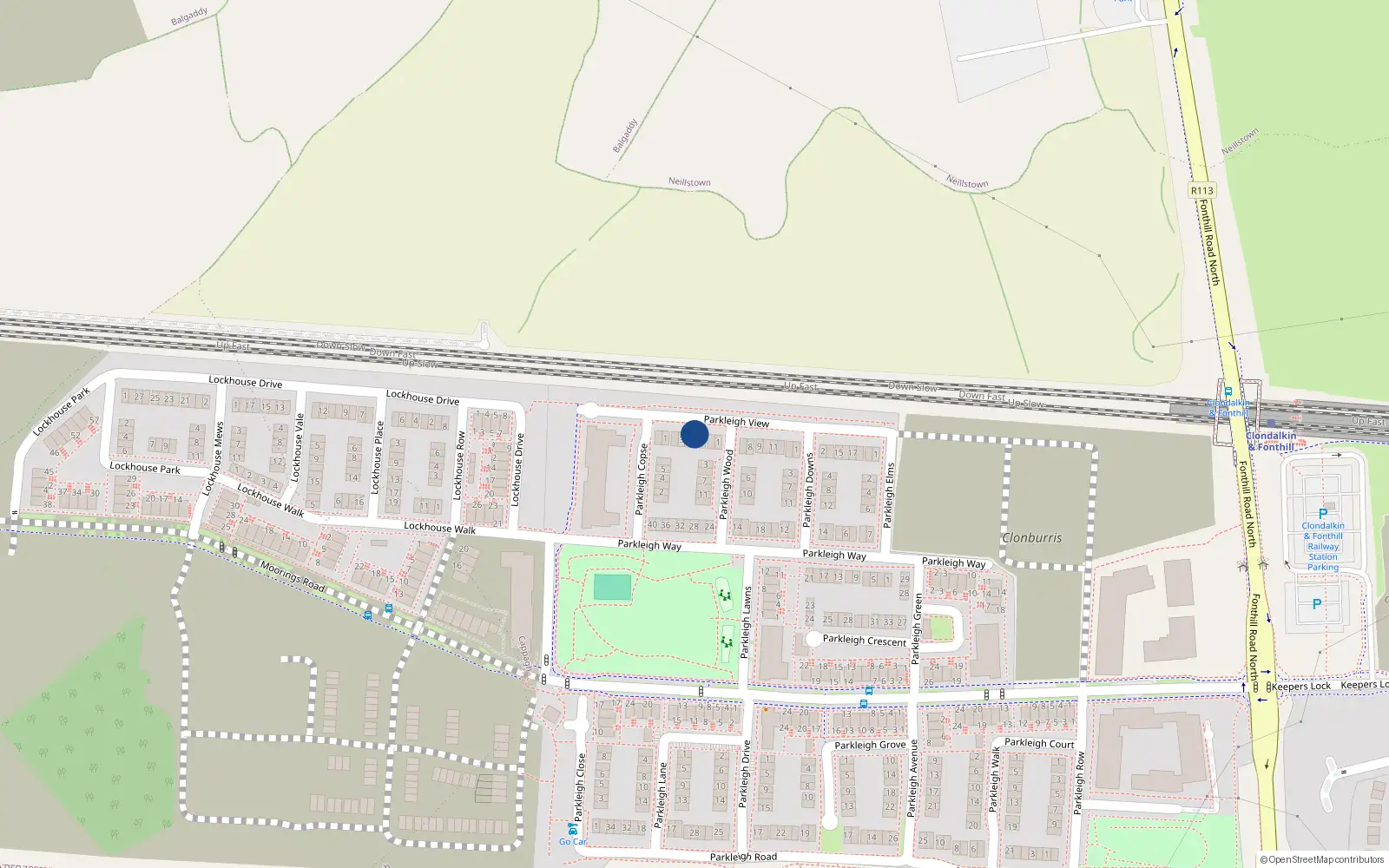 Overhead map showing the location of 5 Parkleigh View, Lucan