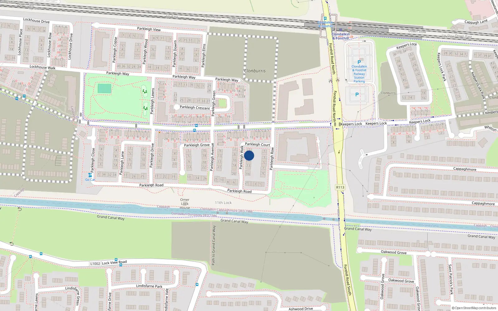 Overhead map showing the location of 5 Parkleigh Walk, Lucan