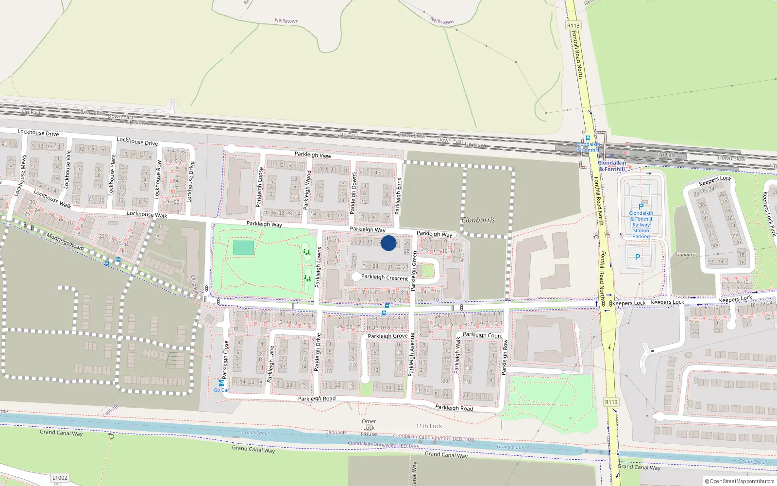 Overhead map showing the location of 5 Parkleigh Way, Dublin 22