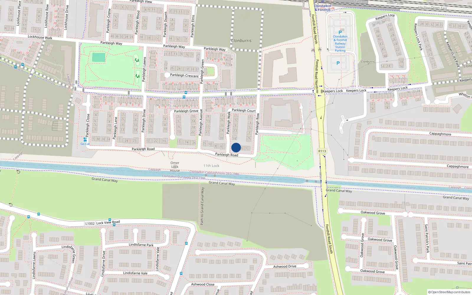 Overhead map showing the location of 5 Parkleigh Road, Dublin 22