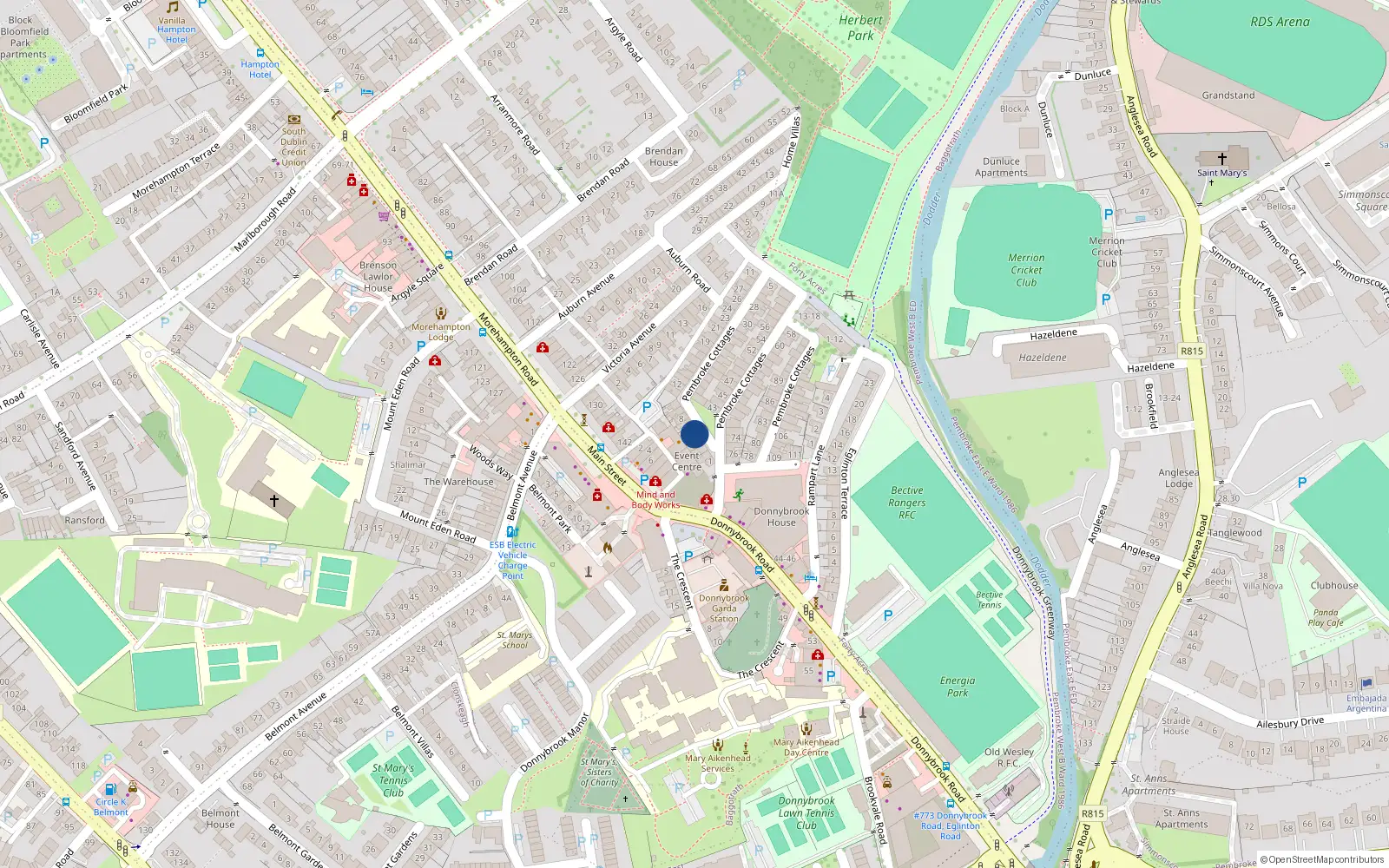 Overhead map showing the location of 5 Pembroke Cottages, Dublin 4