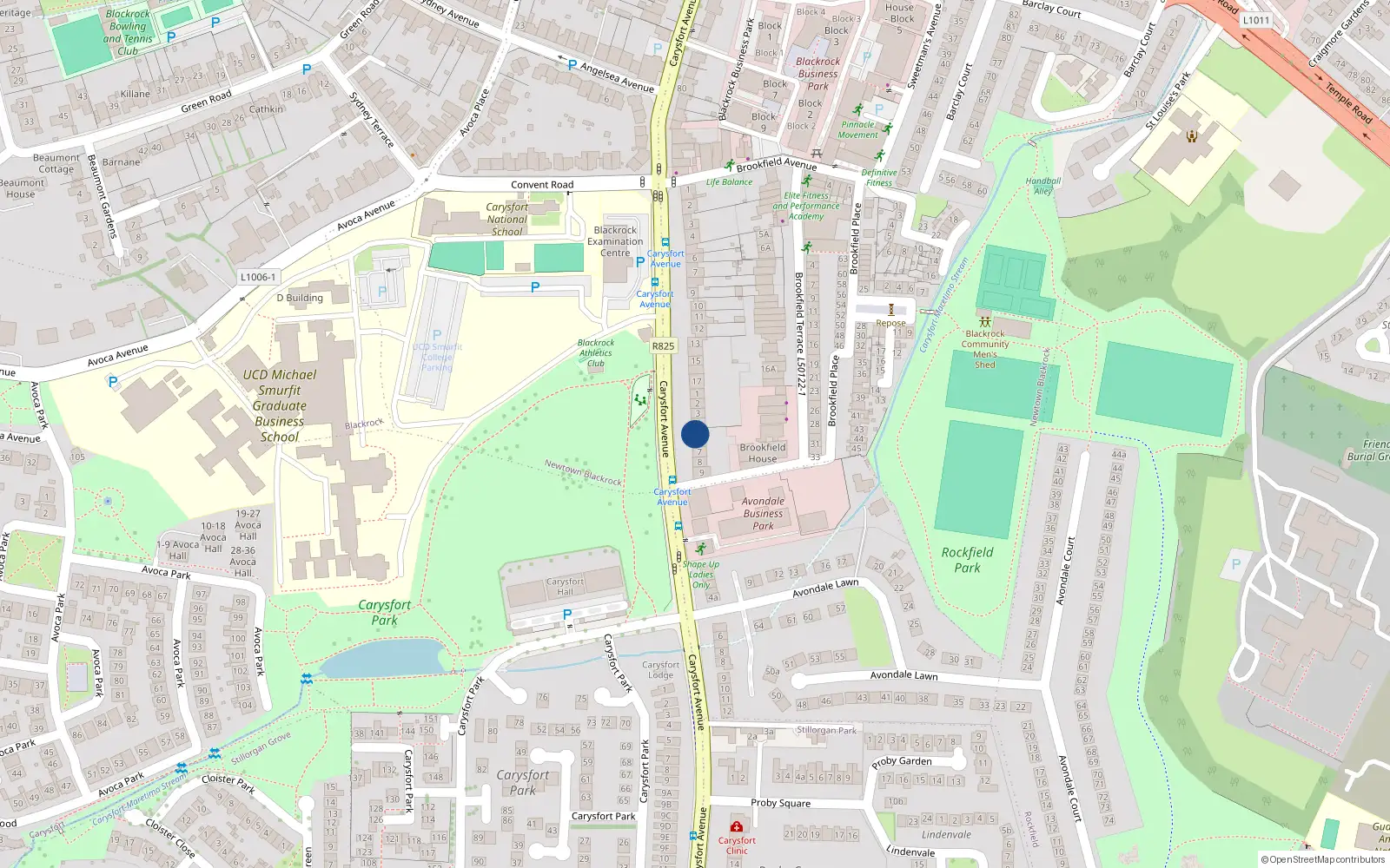 Overhead map showing the location of 5 Prince Edward Terrace Upper, Carysfort Avenue, Blackrock