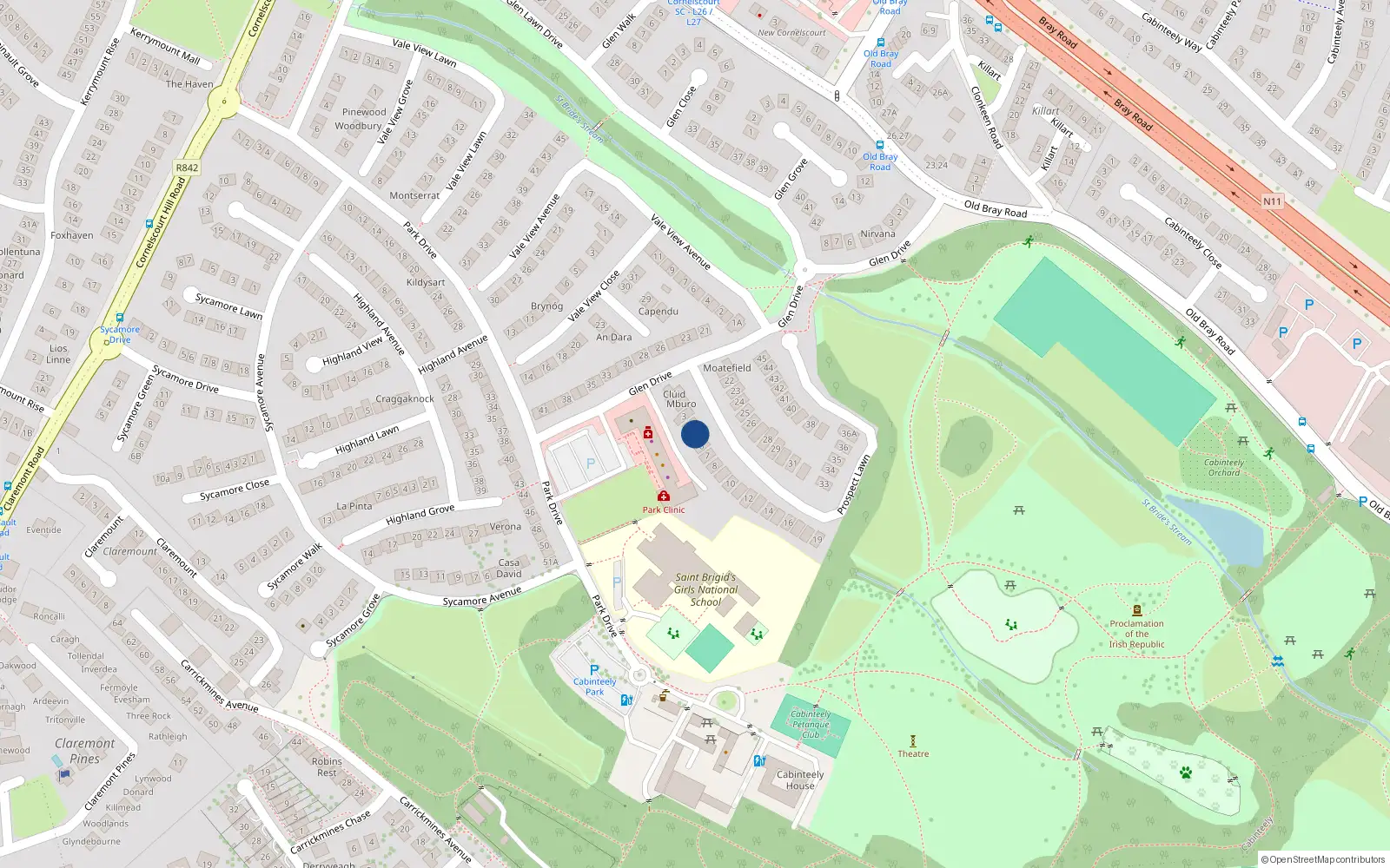 Overhead map showing the location of 5 Prospect Lawn, Cabinteely