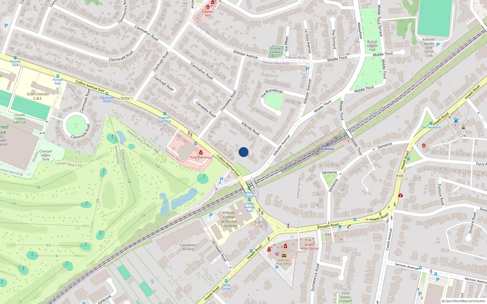 Overhead map showing the location of 5 Quarry Cottages, Dublin 5