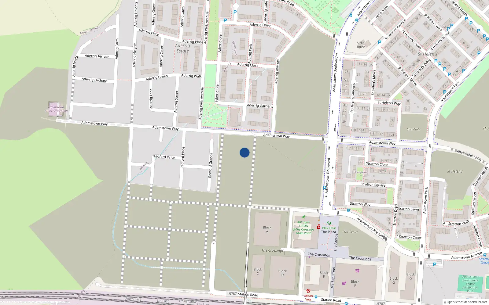 Overhead map showing the location of 5 Redford Place, Lucan
