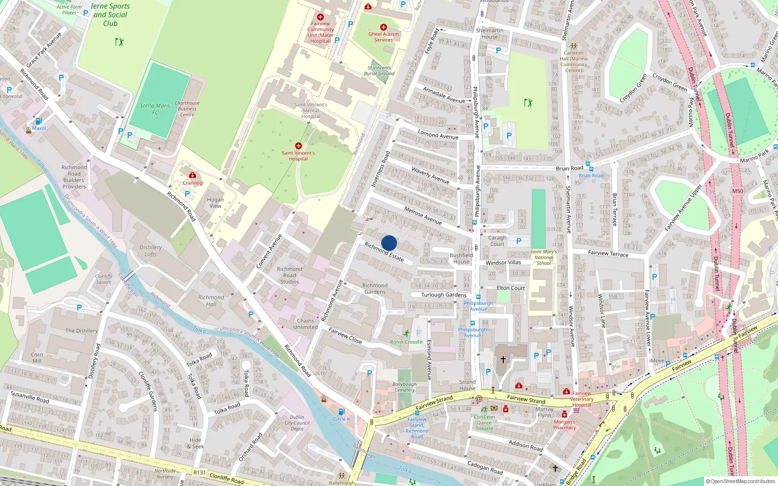 Overhead map showing the location of 5 Richmond Estate, Dublin 3