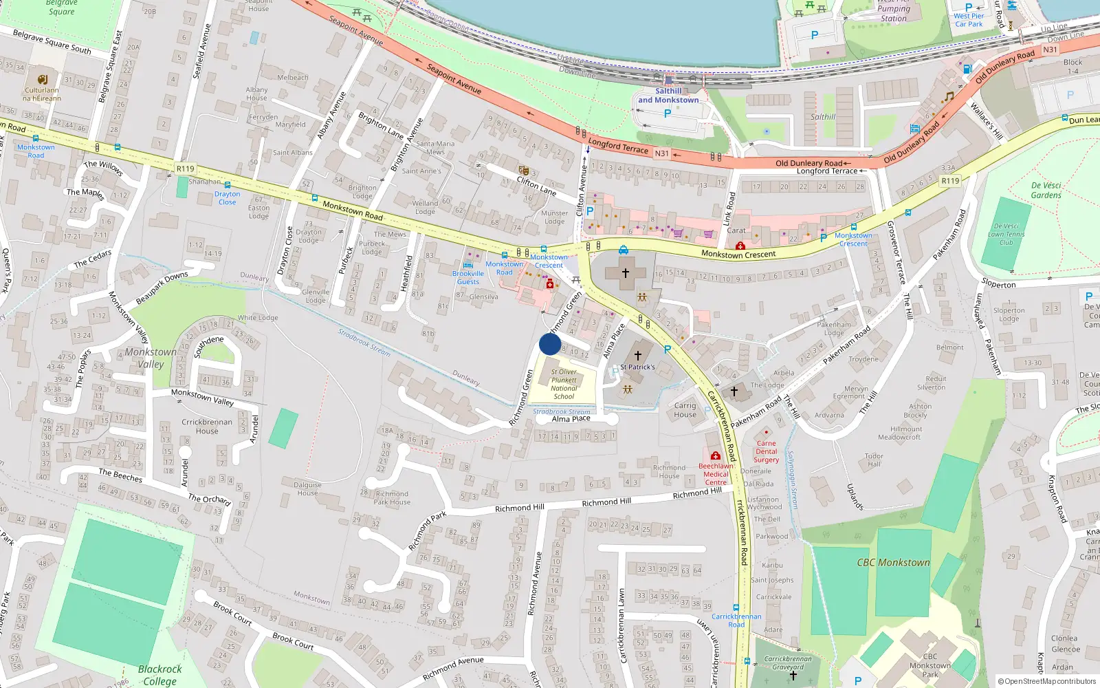Overhead map showing the location of 5 Richmond Green, Monkstown, Dublin