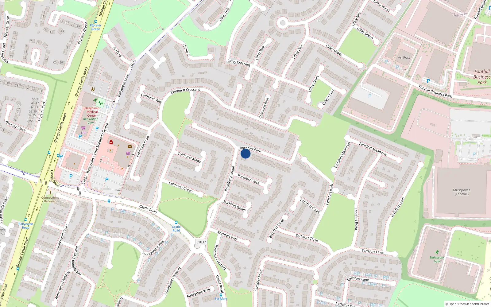 Overhead map showing the location of 5 Rochfort Avenue, Lucan