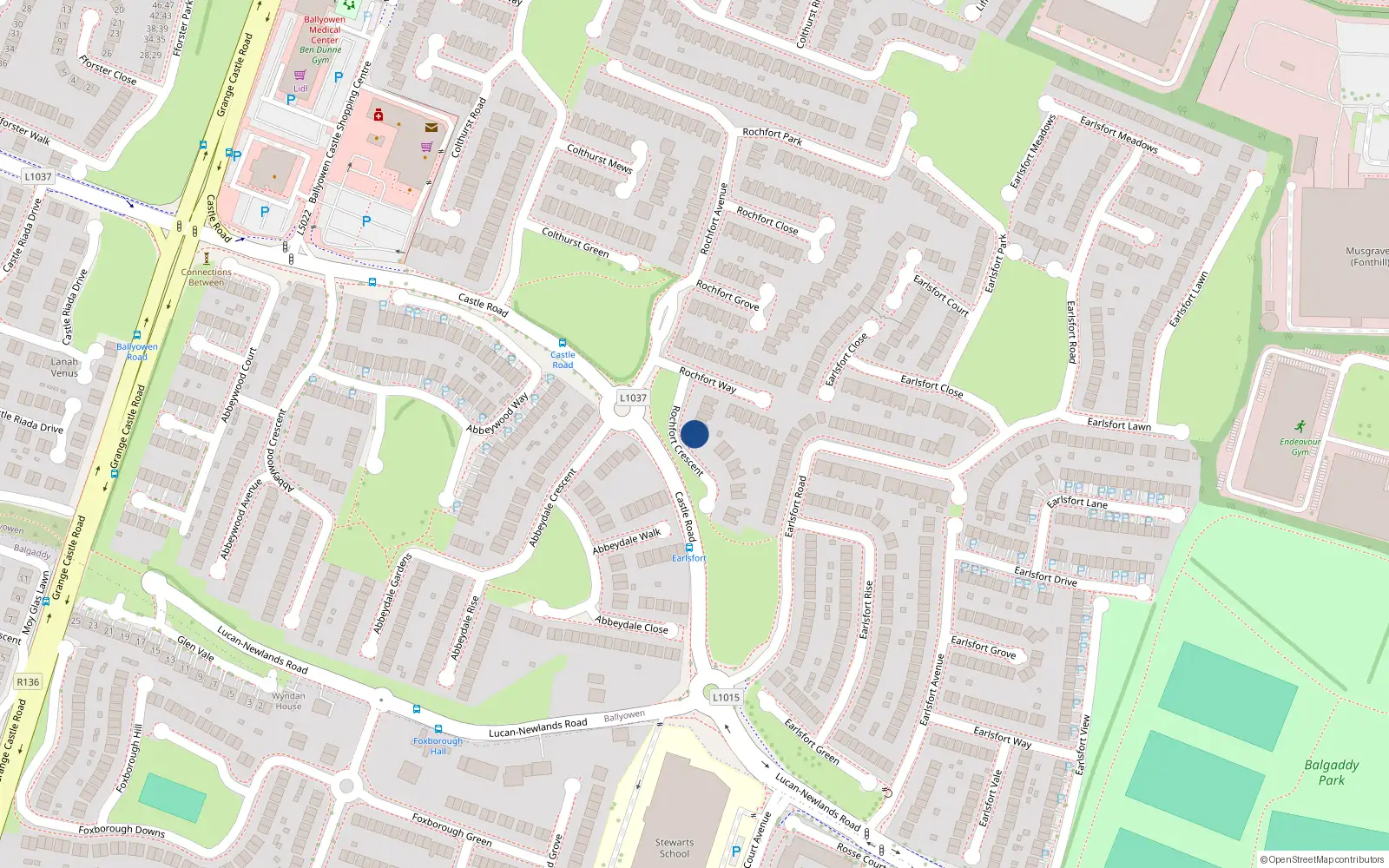 Overhead map showing the location of 5 Rochfort Crescent, Lucan, Dublin