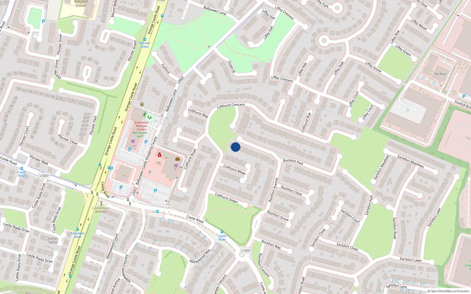Overhead map showing the location of 5 Rochfort Park, Rochfort Downs, Lucan