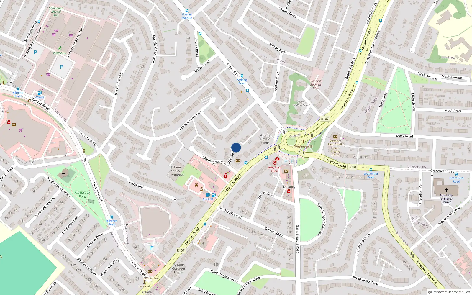 Overhead map showing the location of 5 Rockfield, Mornington Grove, Artane