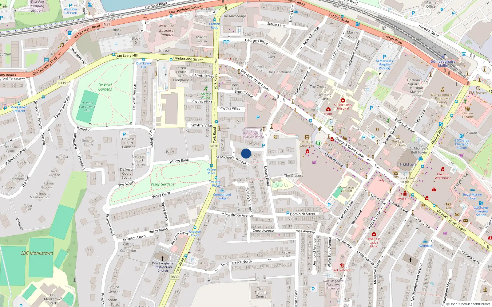 Overhead map showing the location of 5A Rosary Gardens West, Dublin