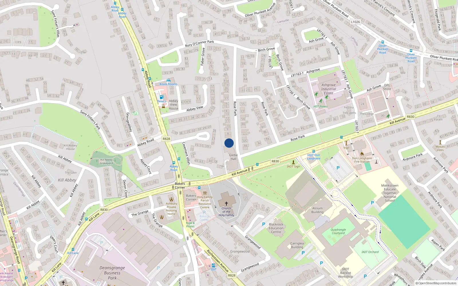 Overhead map showing the location of 5 Rose Park, Dun Laoghaire