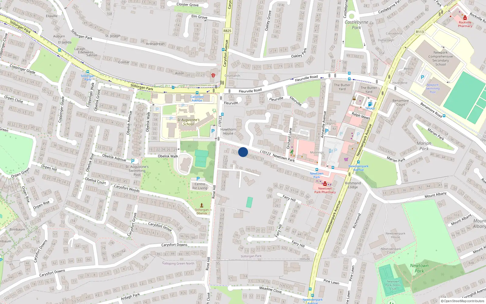 Overhead map showing the location of 5 Rosehill, Blackrock