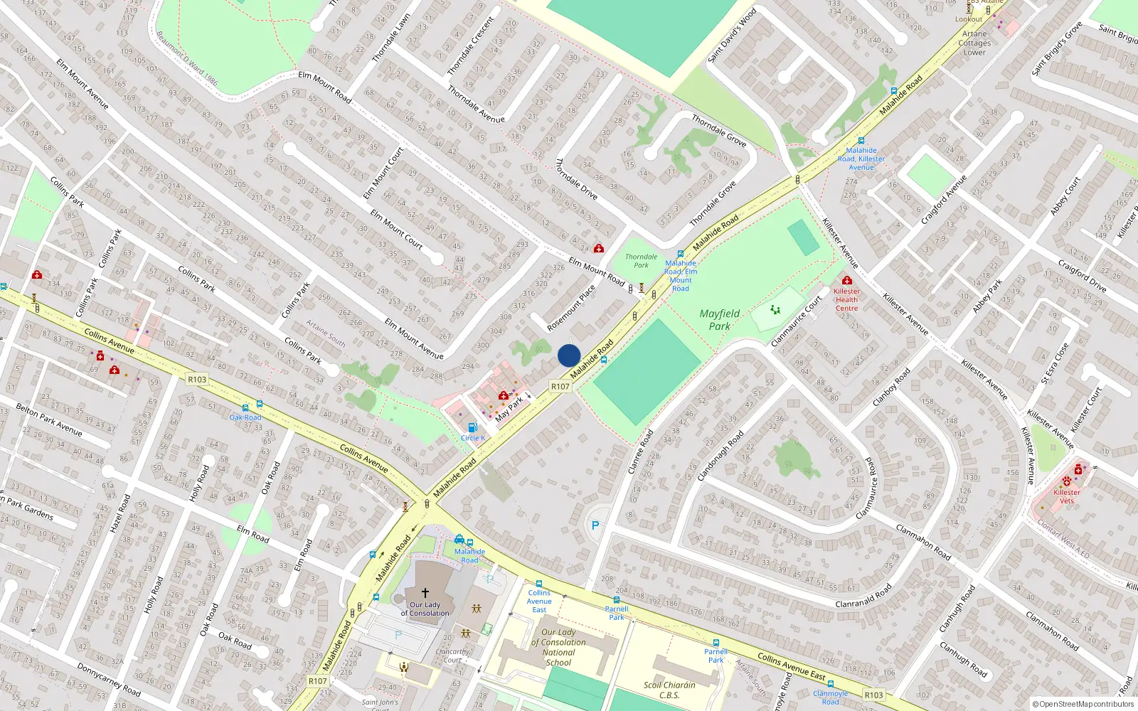 Overhead map showing the location of 5 Rosemount, Malahide Road, Dublin 5