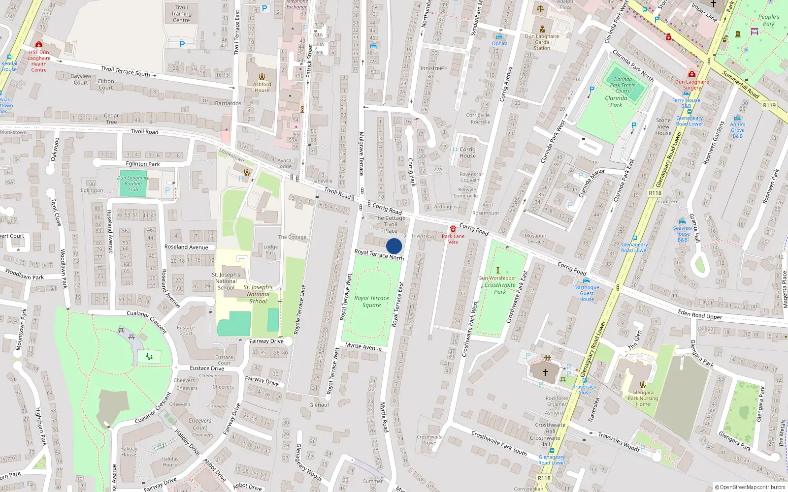 Overhead map showing the location of 5 Royal Terrace North, County Dublin