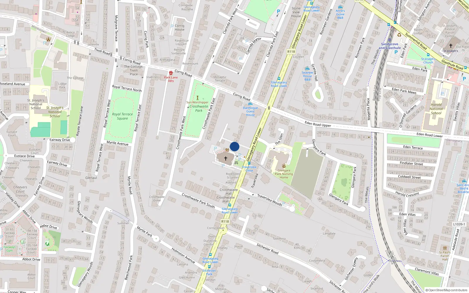 Overhead map showing the location of 5 Rus in Urbe Terrace, Glenageary Road Lower, Dun Laoghaire